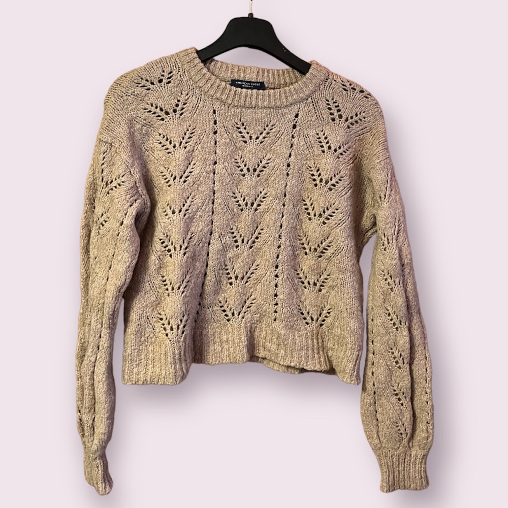 american eagle cropped brown sweater